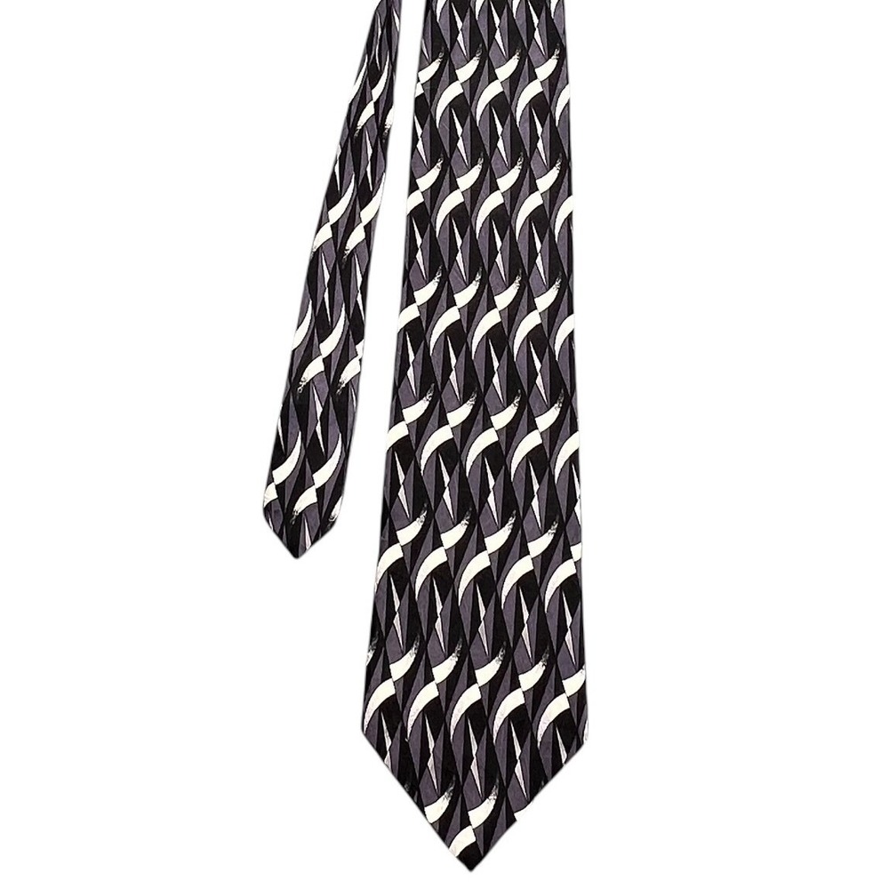 French Connection Purple Geometric Silk Necktie Mens One Size Abstract Pattern